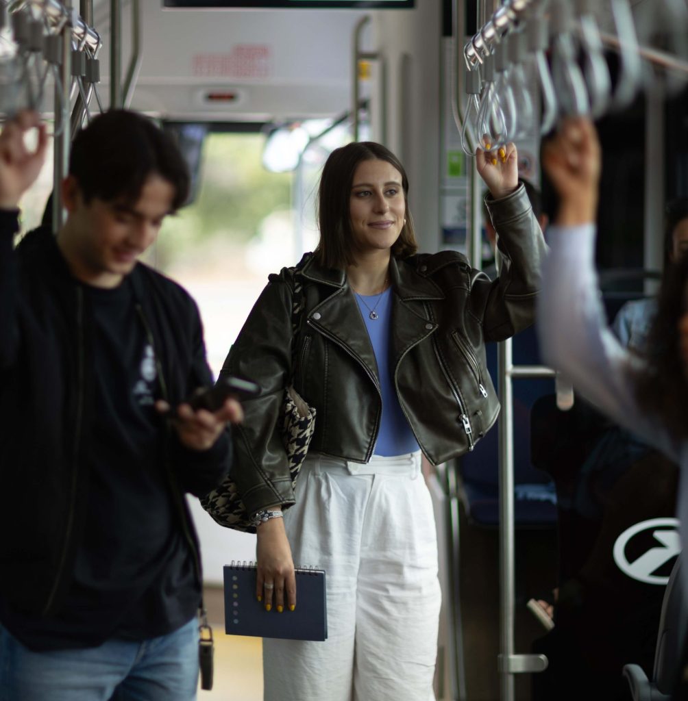 Passenger riding bus
