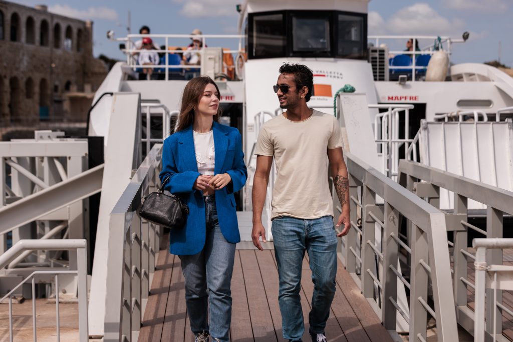 Couple disembarking Valletta Ferry